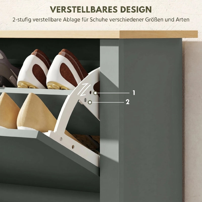 Scarpiera con 2 cassetti a ribalta e ripiano superiore, per ingresso, in legno, grigio chiaro, 72 × 26 × 80 cm