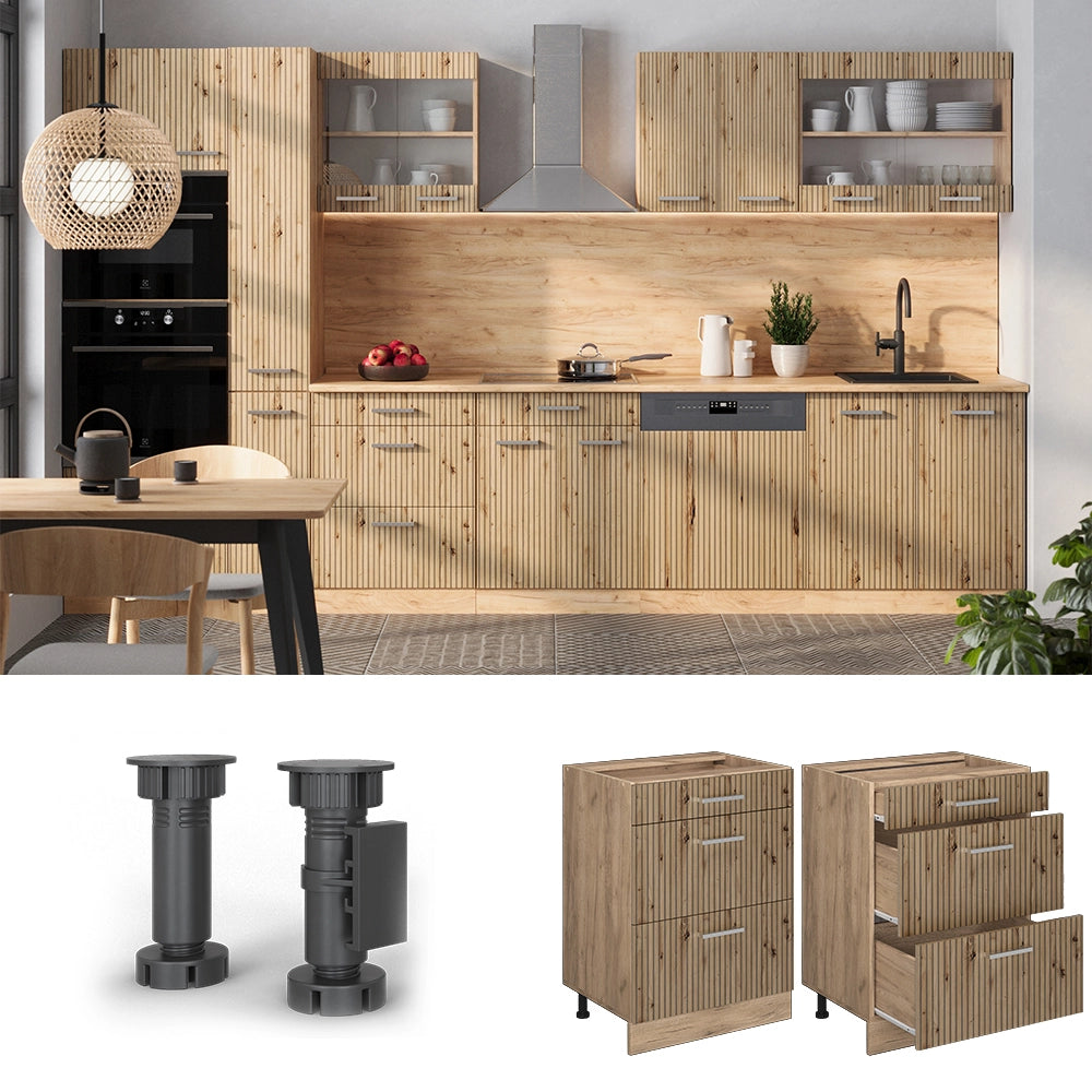 Vicco Mobiletto base per cucina Rovere artigianale 60 cm con cassetti, PL Rovere