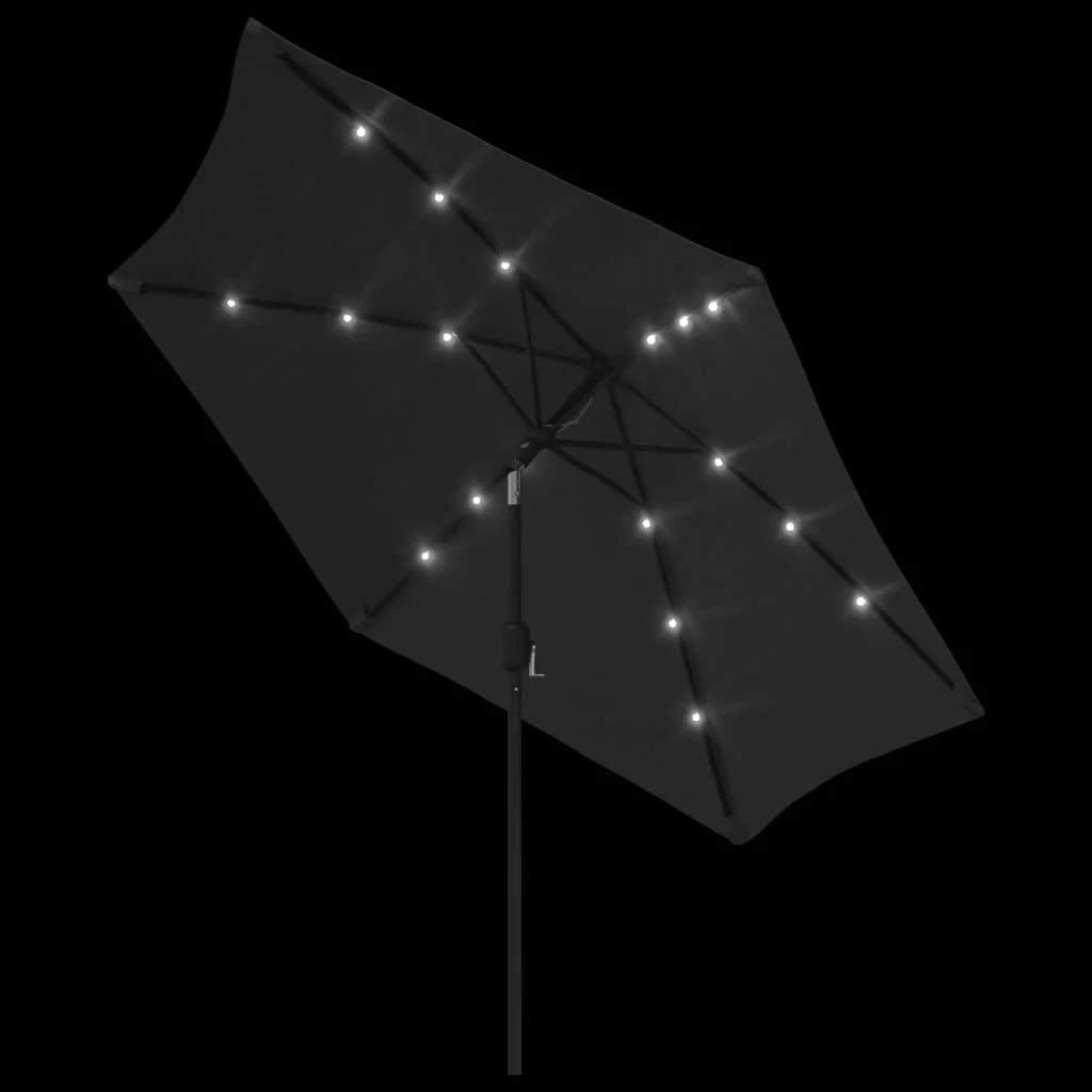 Ombrellone da esterno con LED e palo in acciaio nero da 300 cm 02_0008176