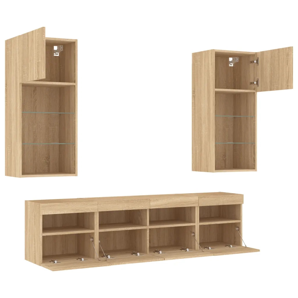 Mobili TV a Muro con LED 5pz-Set di 5 Credenza per TV sospesa Rovere Sonoma Legno Multistrato 593618