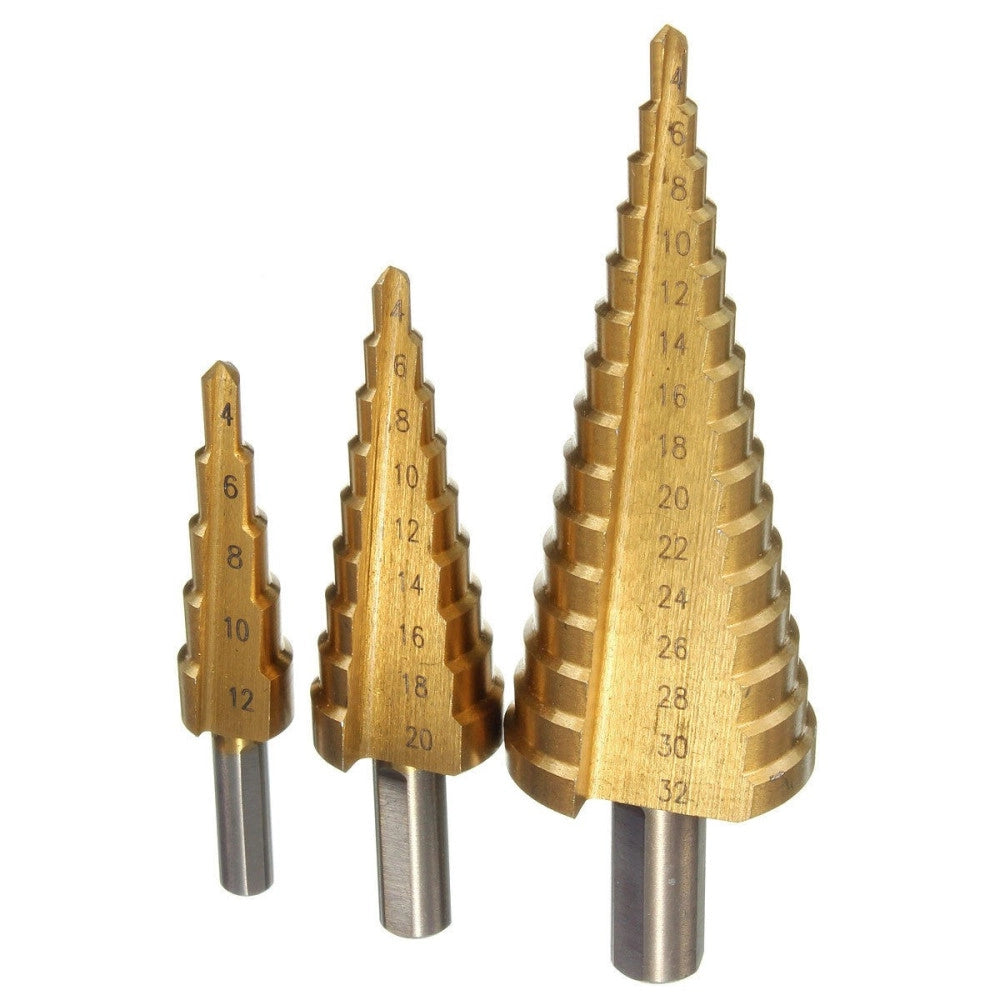 Trade Shop - Kit Set Fresa A Gradini Scalini Conica Hss 4-32 4-20 4-12 Mm Allargafori Punta -
