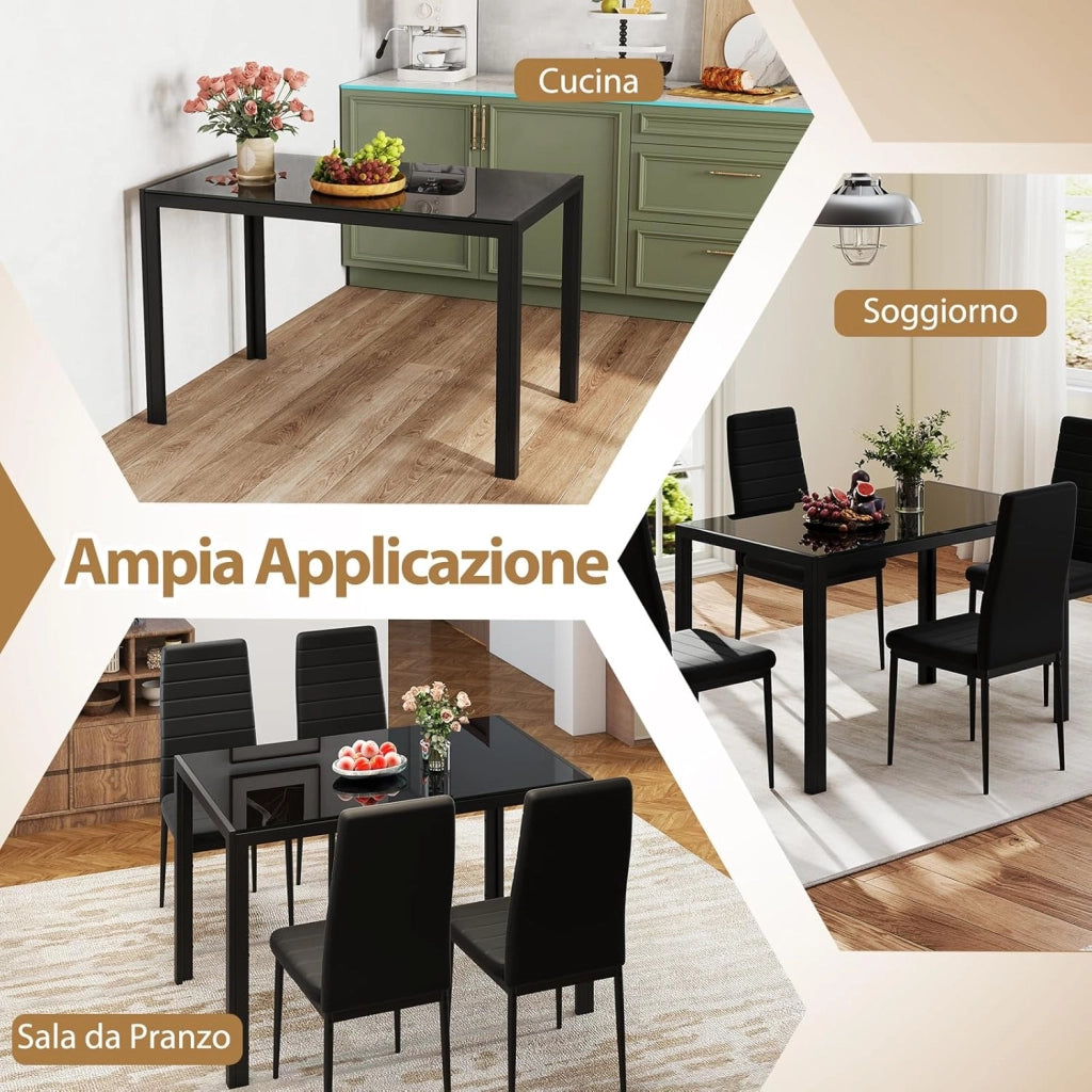 Tavolo da Pranzo Rettangolare per 4 Persone, Tavolino Moderno con Piano in Vetro e Struttura in Metallo Robusta, Tavolo Salvaspazio per Cucina, Soggiorno e Ristorante, 120 x 70 x 75 cm