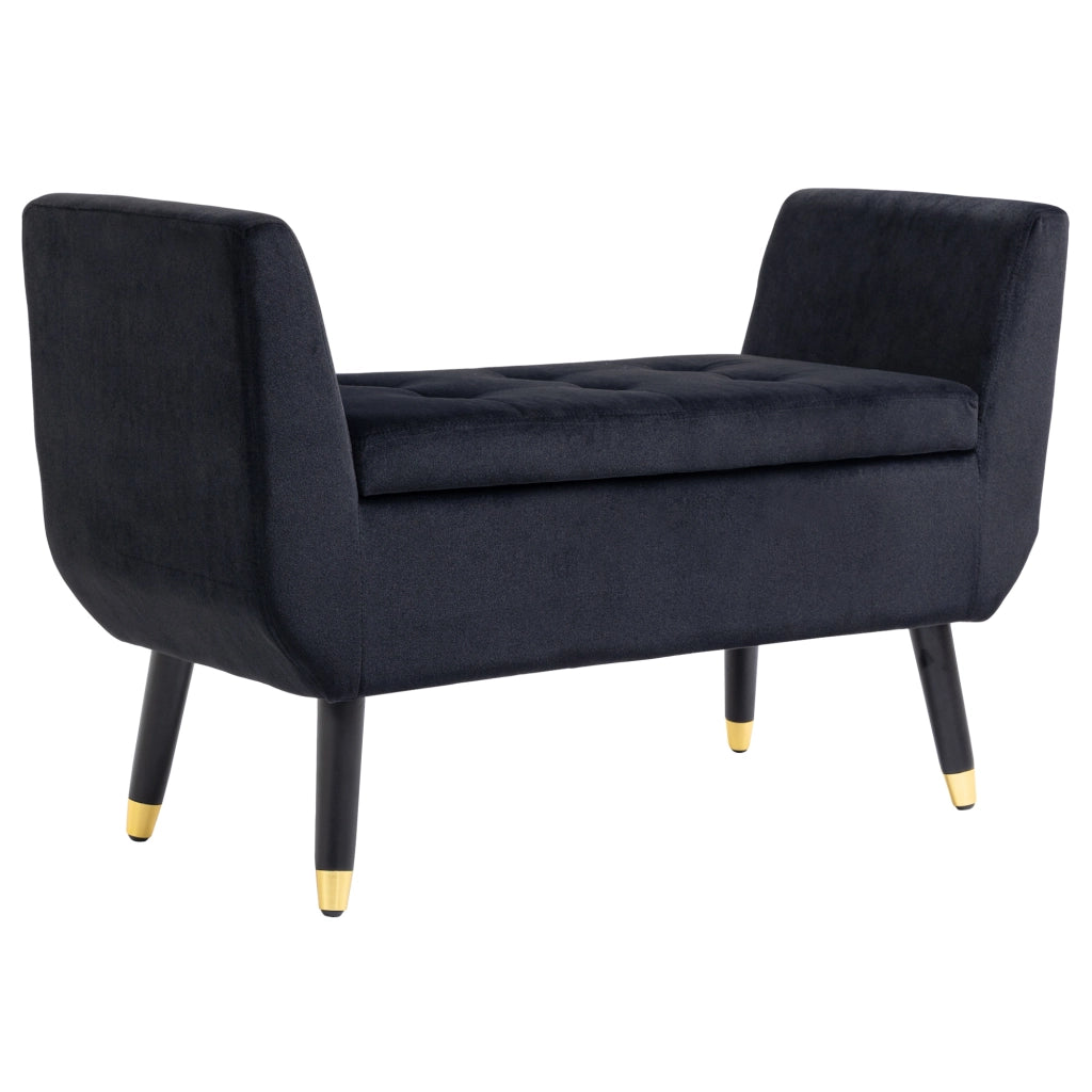 Panca imbottita con contenitore in poliestere effetto velluto, nero, 107x42x65 cm