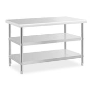 Tavolo da lavoro in acciaio inox - 120 x 70 x 5 cm - 200 kg - 2 ripiani 14_0007324