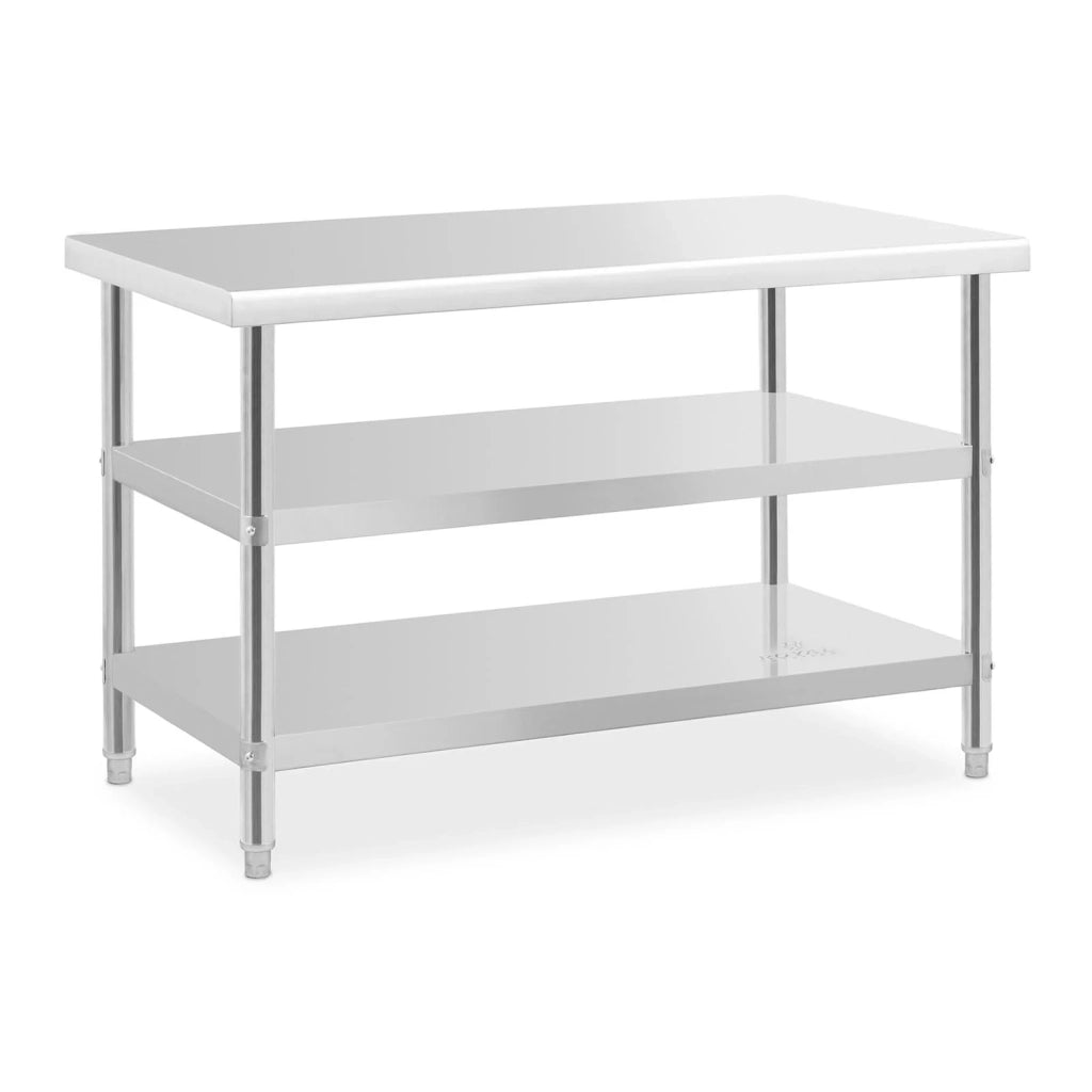 Tavolo da lavoro in acciaio inox - 120 x 70 x 5 cm - 200 kg - 2 ripiani 14_0007324