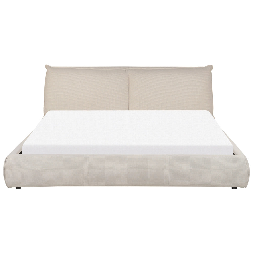 Letto matrimoniale tessuto beige con base a doghe e testiera imbottita 180x200 cm stile classico camera da letto