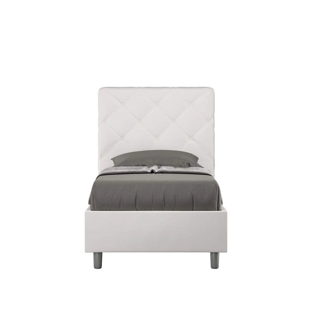 Letto singolo senza rete imbottito 80x210 similpelle bianco Priya