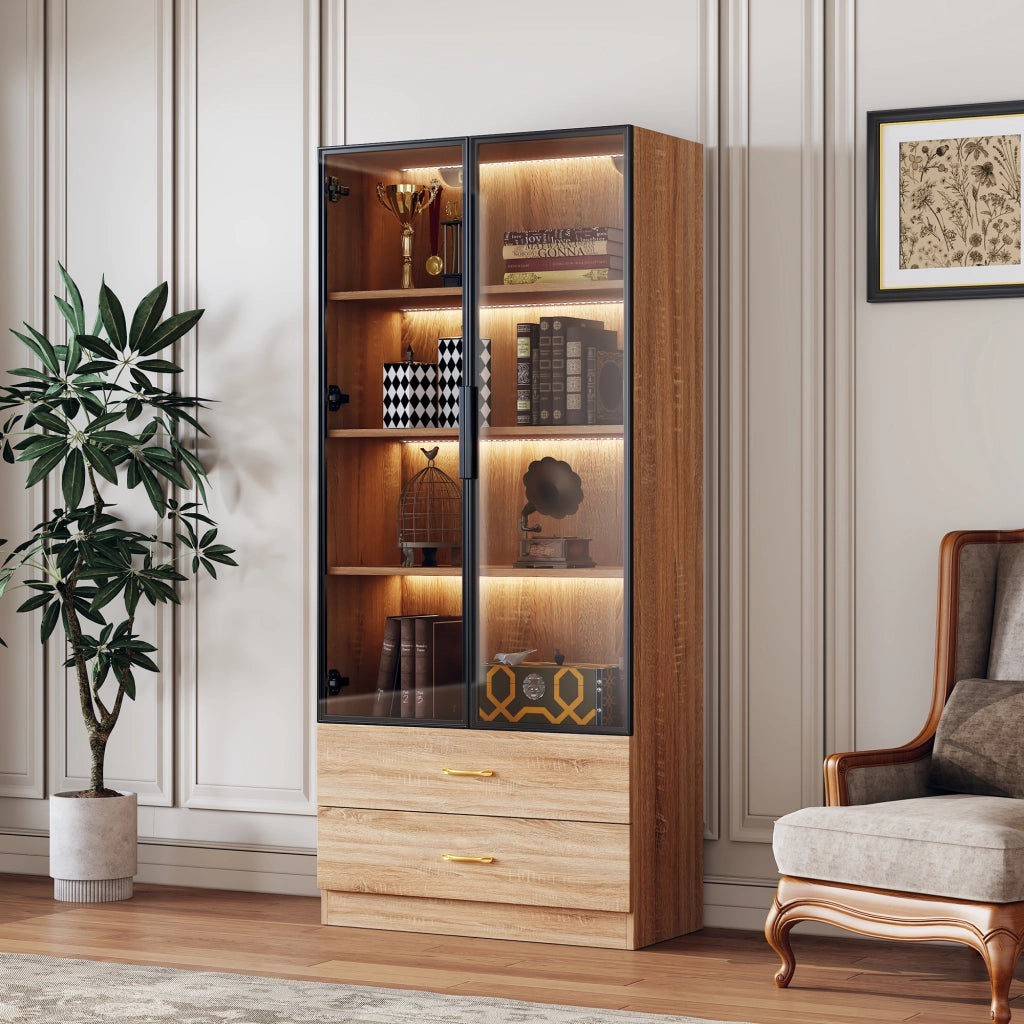 Mobile da bagno con vani aperti e anta in vetro - in MDF - 75×34.5×170 cm - marrone
