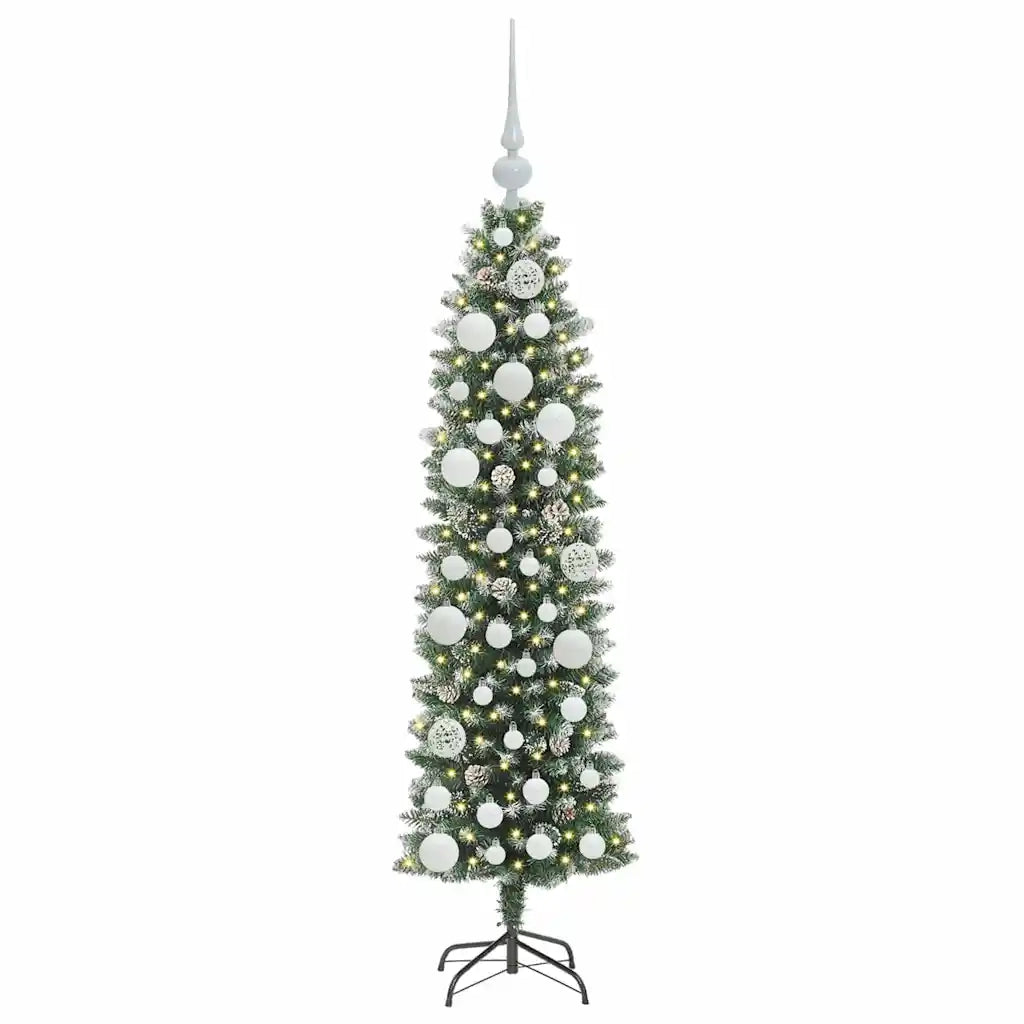 Albero di Natale | Decorazioni natalizie Artificiale Sottile Verde e Bianco 120 cm
