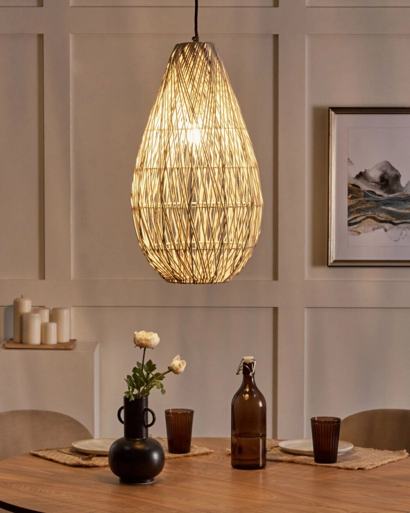 Lampada a sospensione con paralume in corda di cotone beige Japandi Stile naturale