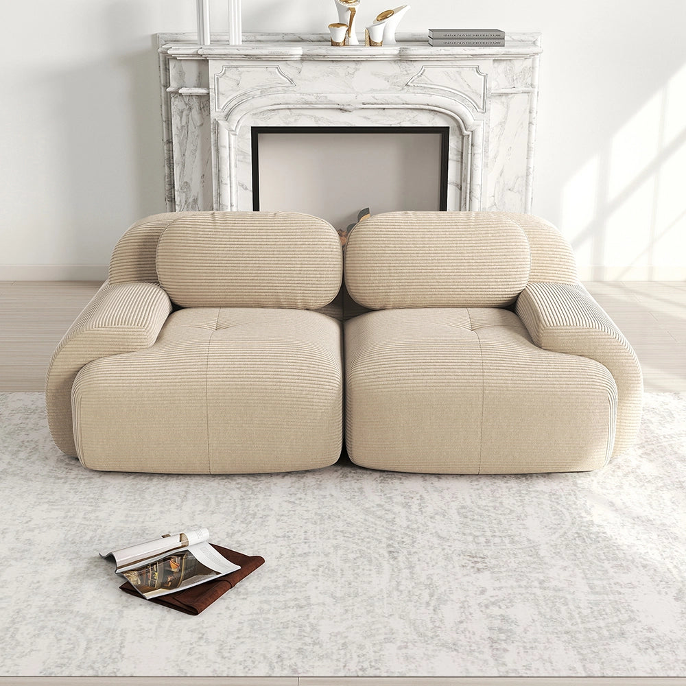 Divano loveseat 82" in velluto - Xylo - Modulare, braccioli curvi, imbottitura elastica, beige