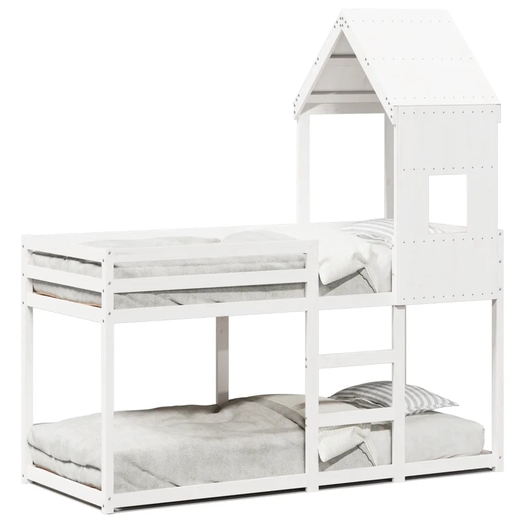Letto singolo | Letto per adulti | Letto a Castello con Tetto Bianco 80x200 cm Legno Massello Pino