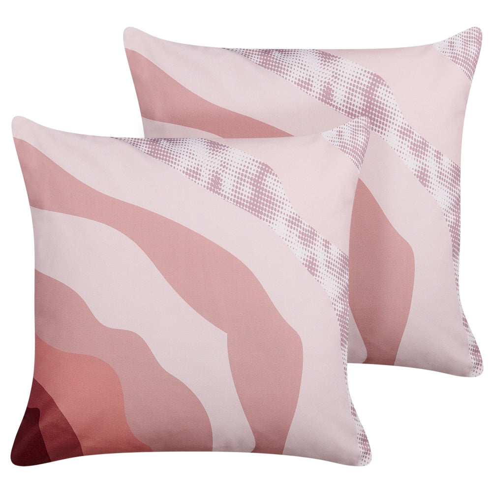 Set di 2 cuscini da giardino per esterni in poliestere con motivo astratto rosa 45 x 45 cm fodere resistenti all'acqua