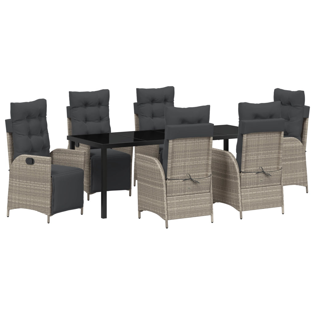 Set da Pranzo per Giardino da 7 Pezzi Grigio Chiaro Rattan PE