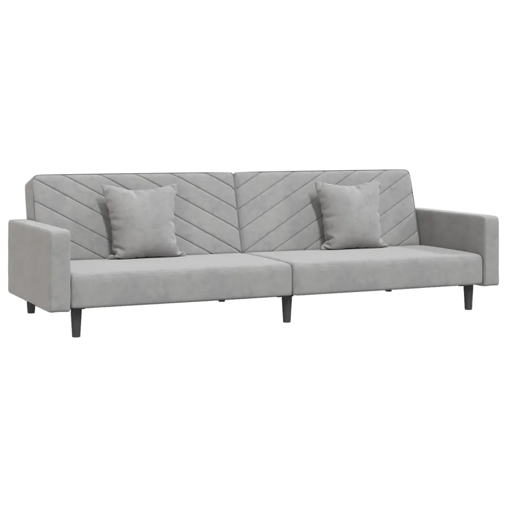 Divano Letto a 2 Posti con 2 Cuscini Grigio Chiaro in Velluto 375918