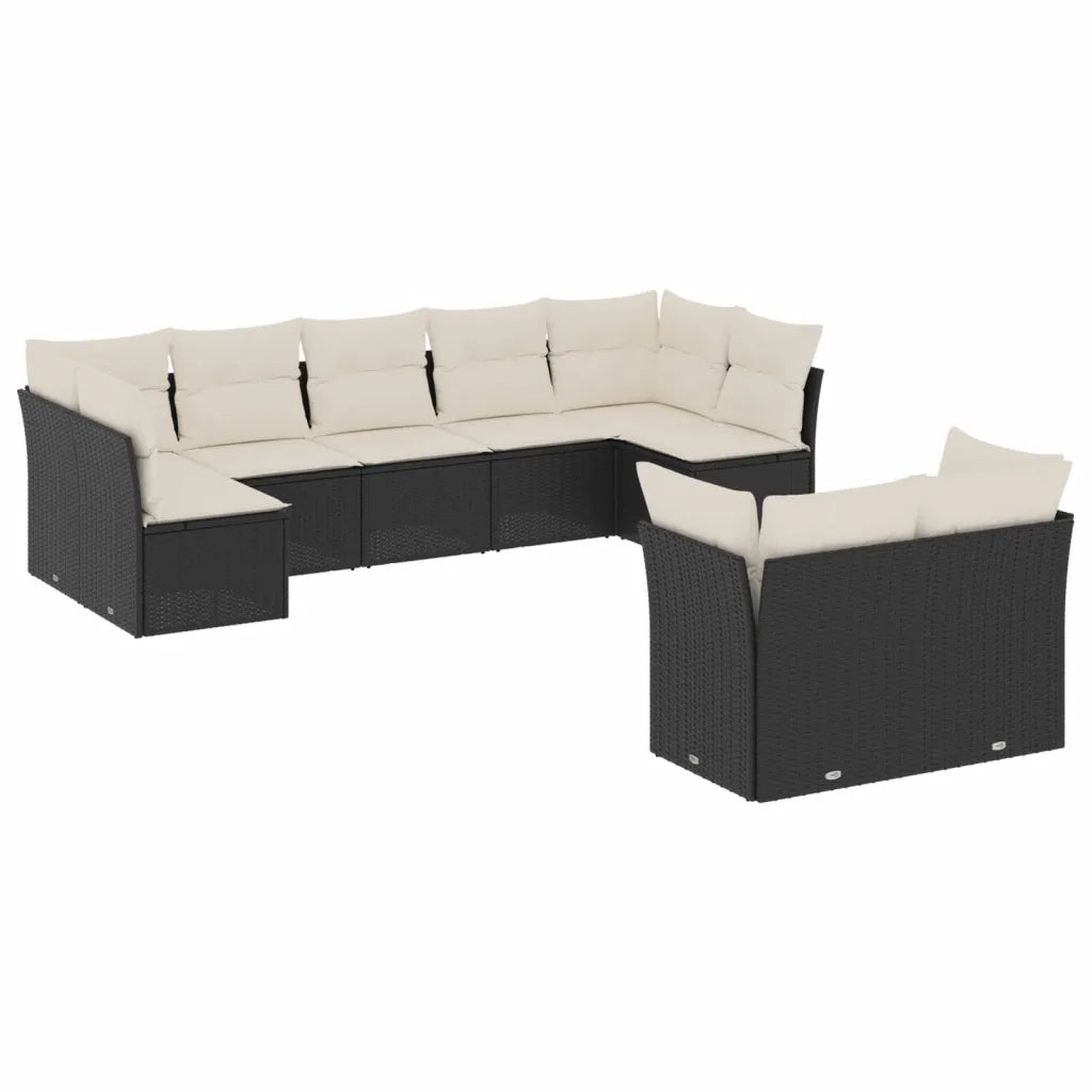 Set Divani da Giardino 9 pz con Cuscini Nero in Polyrattan 3218146