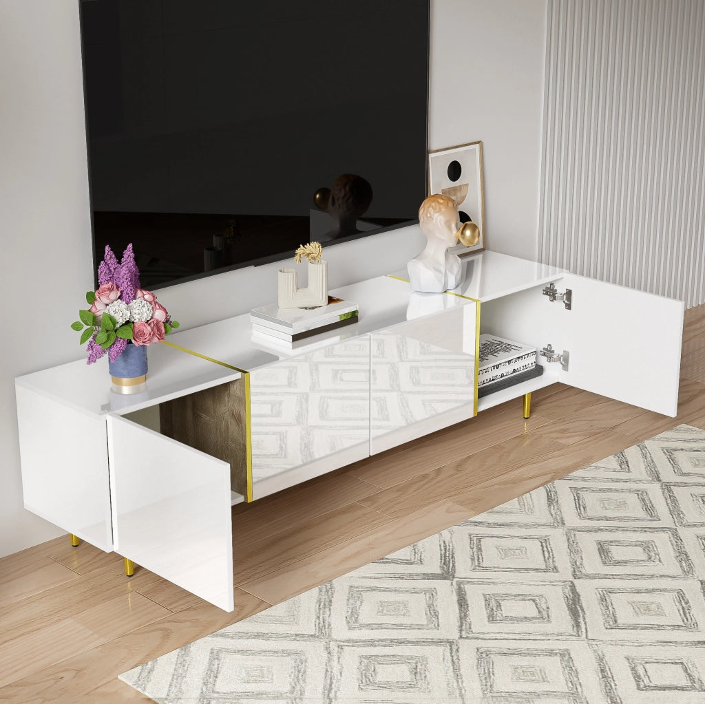 Mobile TV bianco lucido con 4 ante; MDF; 170 x 35 x 46 cm