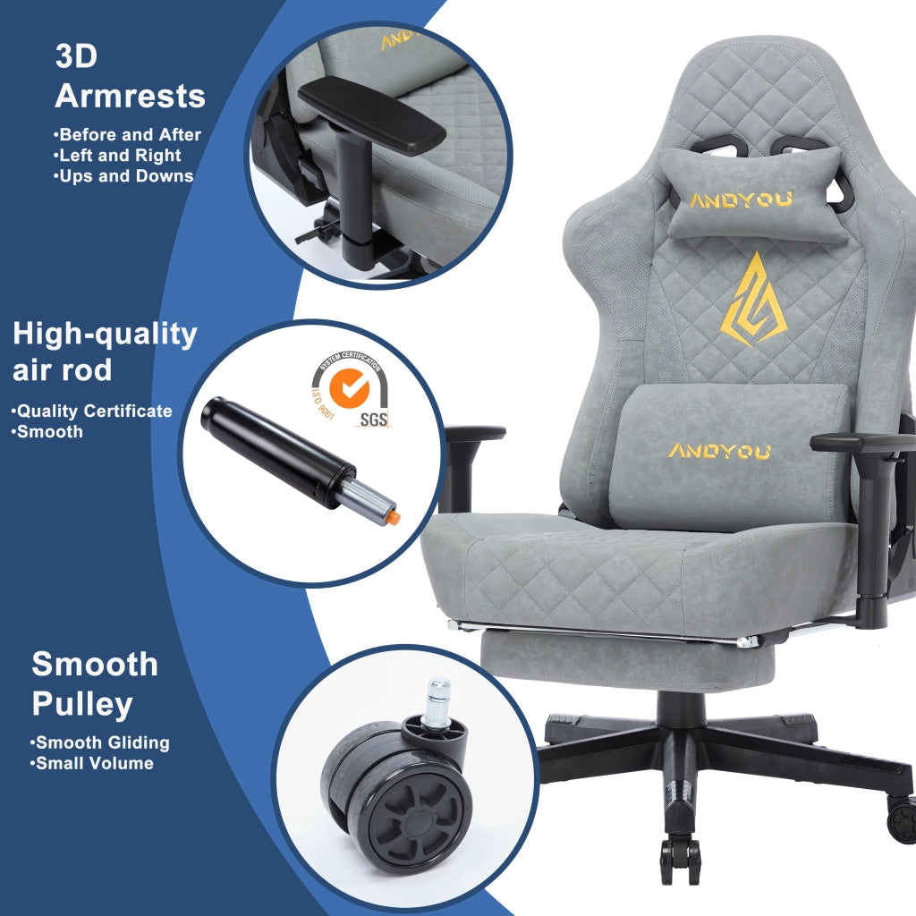 Sedia da Gaming Ergonomica Vintage ¨C Xylo ¨C Ecopelle PU Grigio