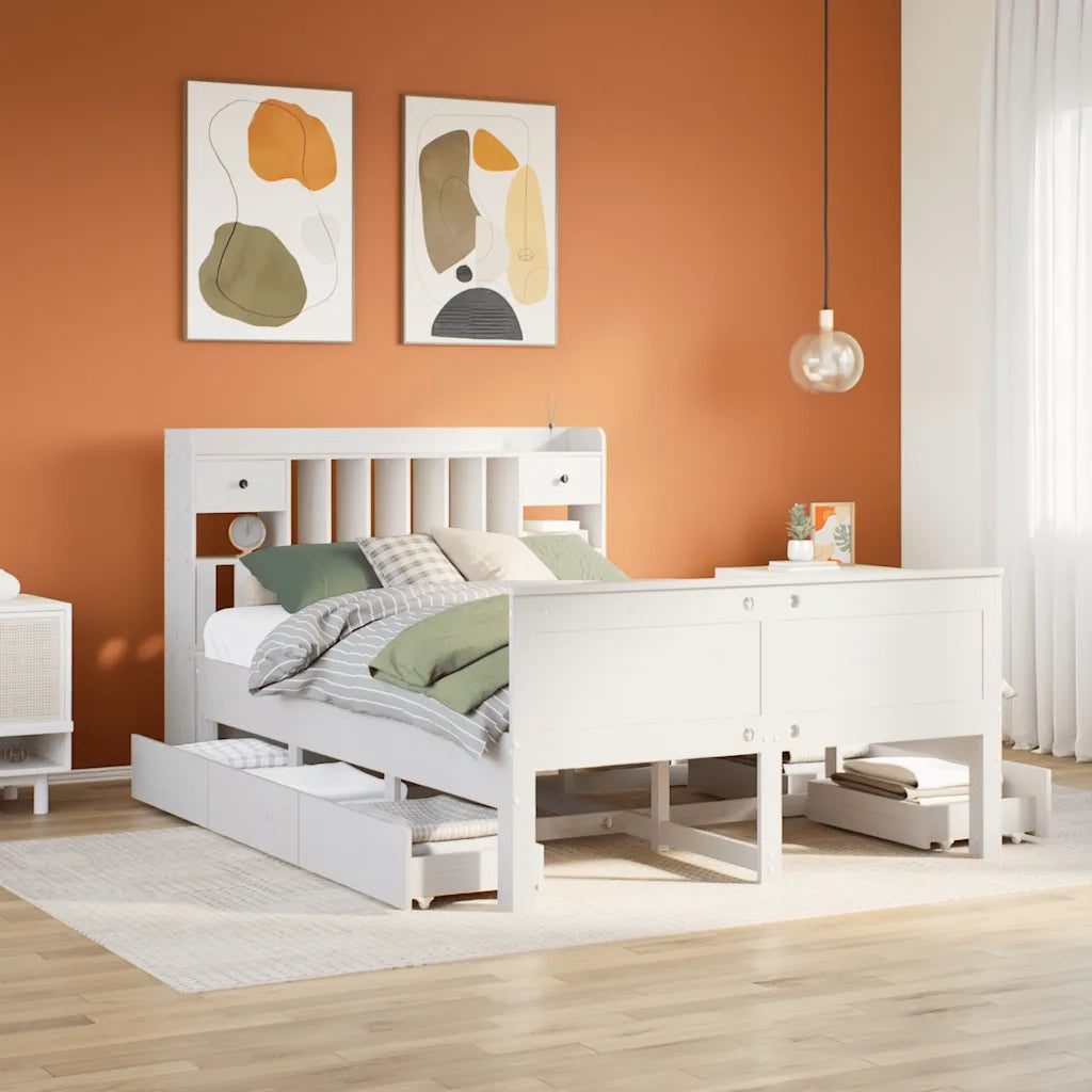 Letto Libreria senza Materasso Bianco 140x200 cm Legno di Pino 3308922
