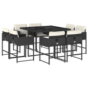 Set da Pranzo da Giardino 9 pz | Set Salotto da Giardino con Cuscini Nero in Polyrattan
