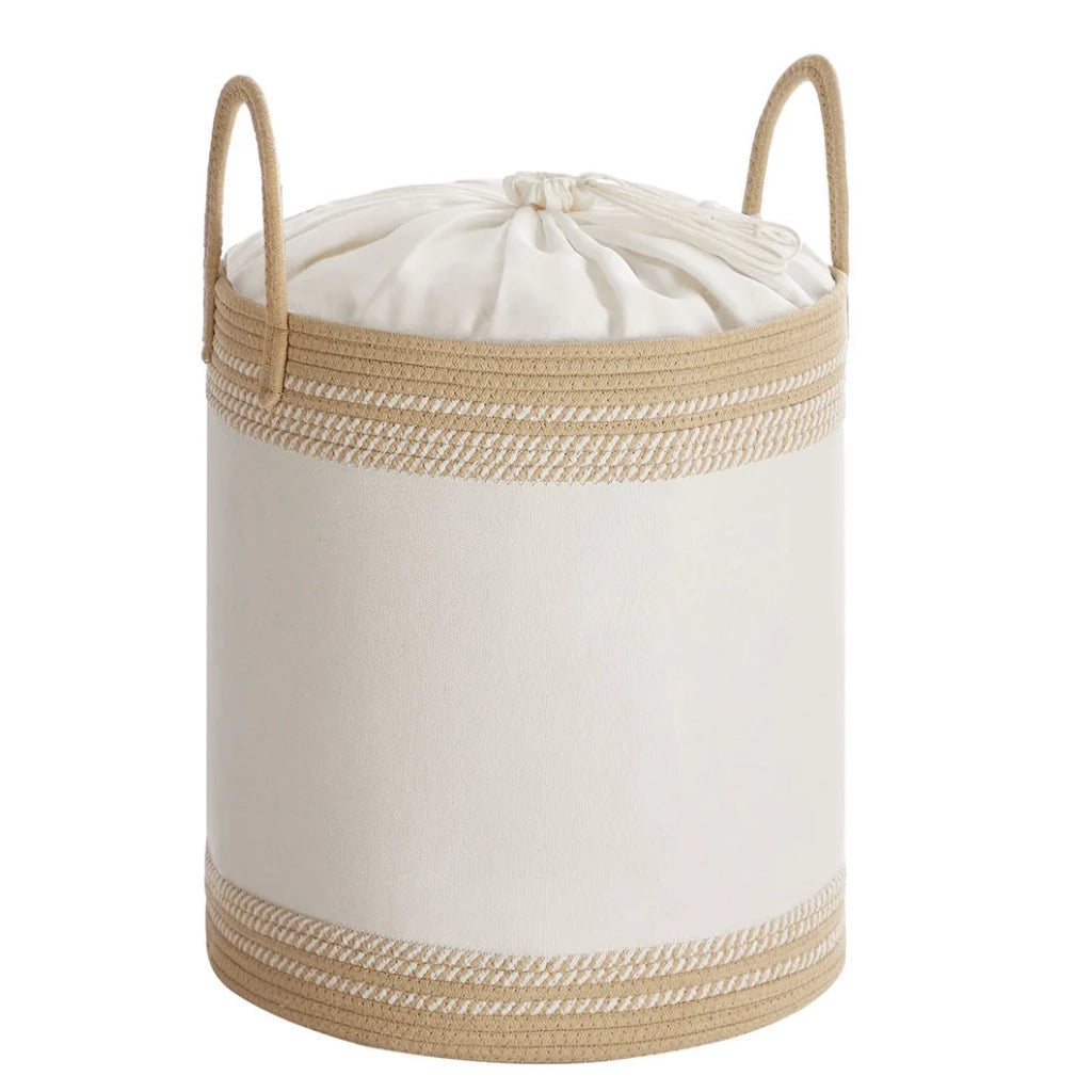 Cesto portabiancheria 60 litri contenitore con coperchio manico in corda di cotone coulisse per vestiti coperte soggiorno camera da letto 41 x 41 x 46 cm marrone 12_0006683