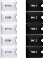 Blocco RFID 10 pezzi - Protezione NFC - Difesa contro la furto - Foglio di alluminio impermeabile - Argento/Nero - Sostenibile - Protezione delle carte di credito RFID