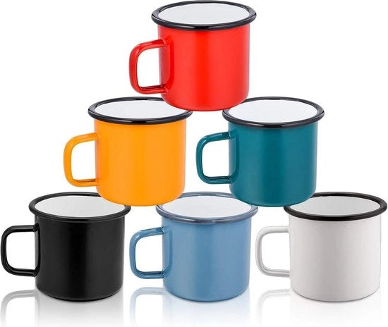 Set di 6 contenitori in ceramica 350 ml - porcellana bianco-nero-azzurro-rosso-giallo-verde - per camping portatile riciclabile