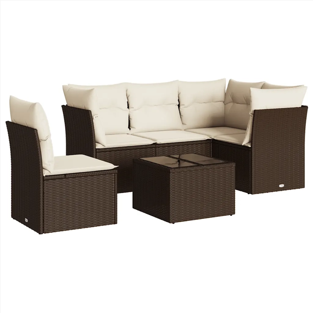 Set Divano da Giardino 6 pz con Cuscini Marrone in Polyrattan 3249492