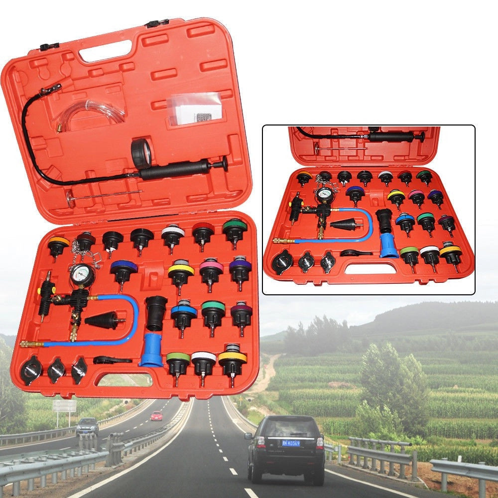 Trade Shop - Kit Tester Di Pressione Spurgo Prova Ricarica Radiatore Test Universale 27 Pezzi -