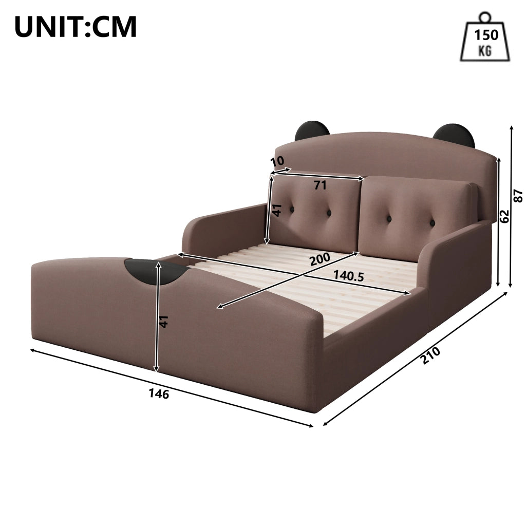 Letto 140x200 cm - Lenzuola di lino,Testiera imbottita,Include 2 cuscini decorativi,Color caff¨¨