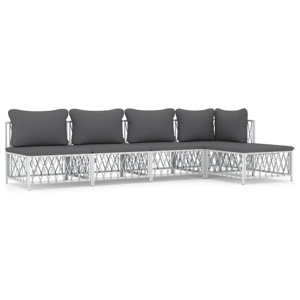 Set Salotto da Giardino 5 pz con Cuscini in Acciaio Bianco 3186856