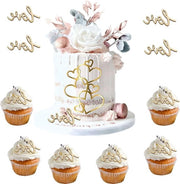 Decorazione per Cupcake in Legno Acril e Oro - 19 pezzi Decorazione per Torta di Compleanno per Matrimonio e San Valentino
