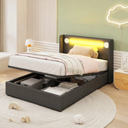 Letto contenitore 90 × 200 cm imbottito con LED Bluetooth e 2 porte USB in PU nero