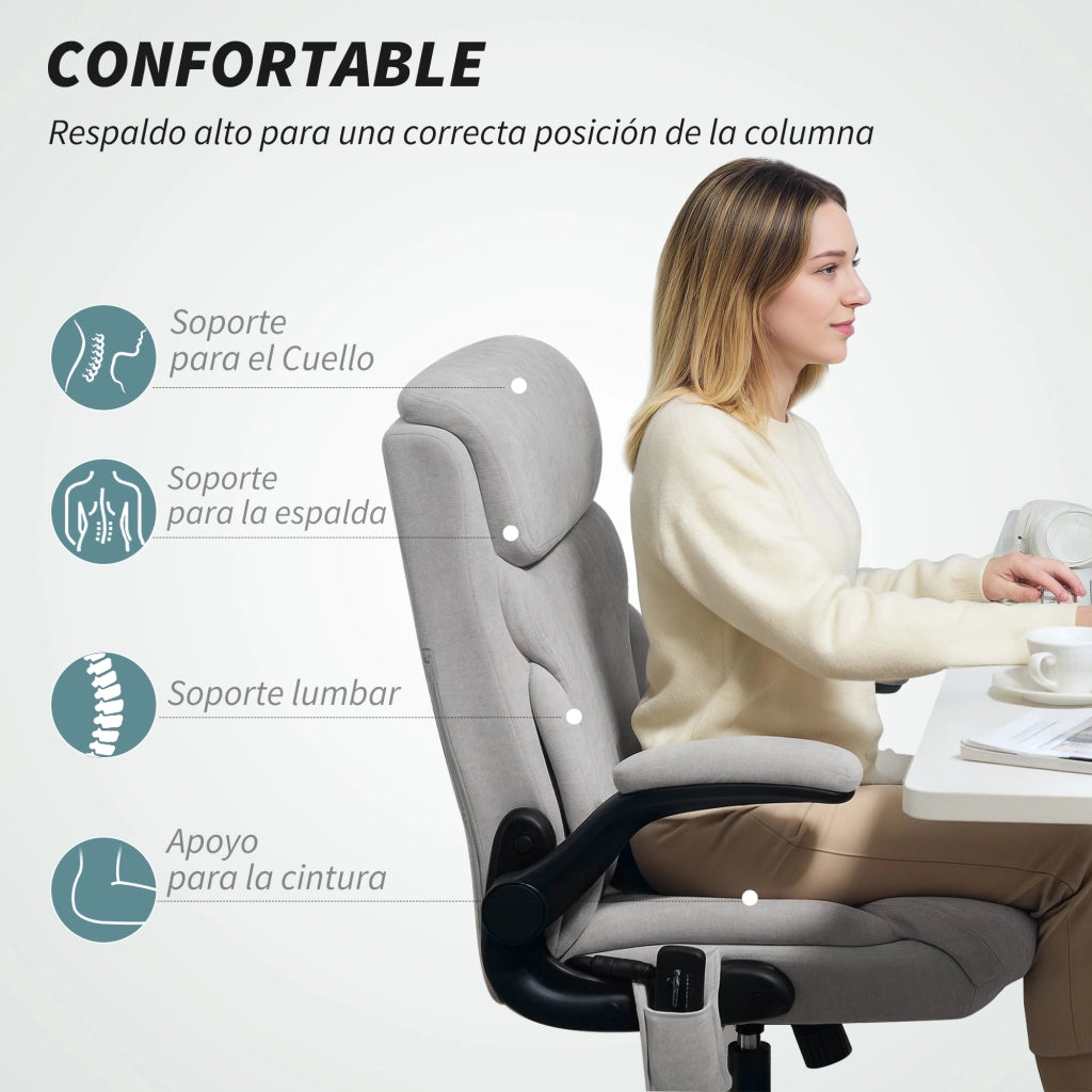 Sedia da Ufficio Imbottita con Braccioli Regolabile in Altezza ¨C Zephmum ¨C Grigio 66x67x113-121 cm
