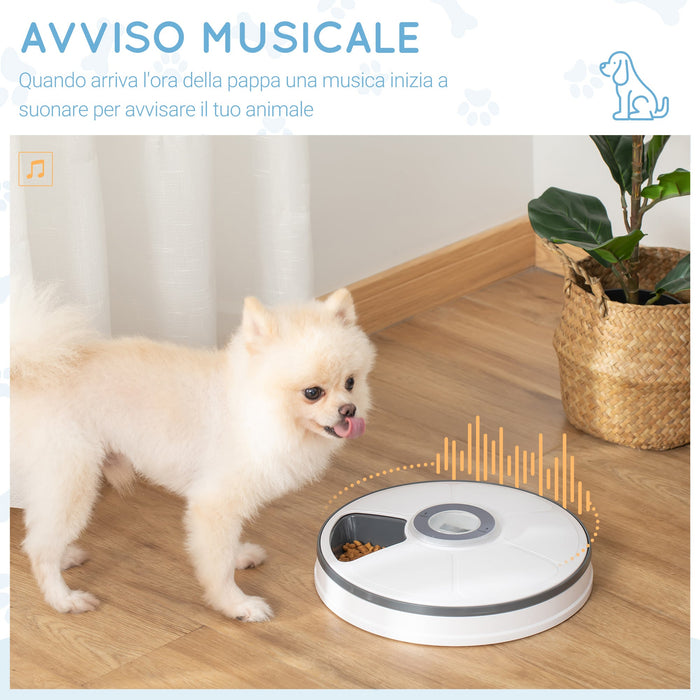 Distributore Automatico Cibo Cani e gatti Ø30,5x7,2 cm a Batteria con Timer e Display