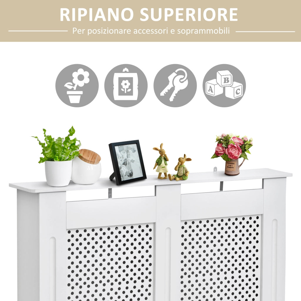 Copritermosifone Moderno a Griglia in MDF per Casa e Ufficio, 111.5x82x19 cm, Bianco