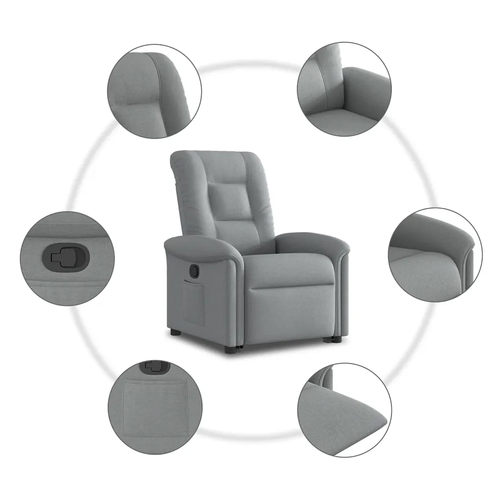 Poltrona | Sedia Relax Alzapersona Reclinabile Grigio Chiaro in Tessuto