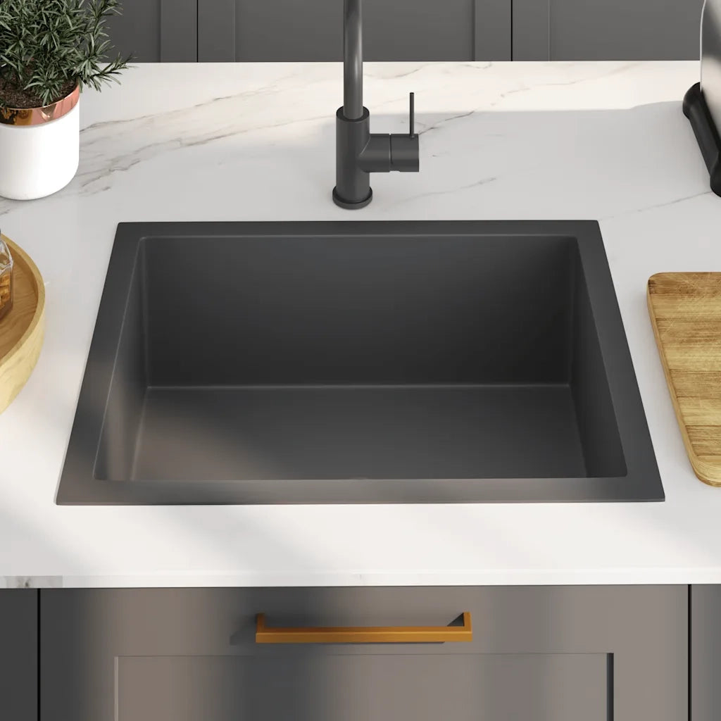 Lavello da Cucina Lavorato a Mano-Lavandino-Lavabo Nero in Acciaio Inox 549717
