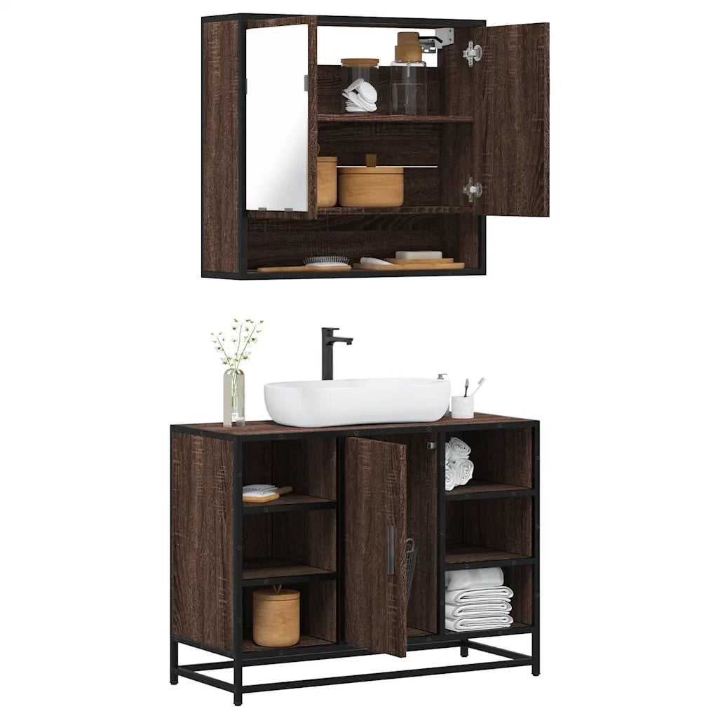 Set Mobili da Bagno 2 pz Rovere Marrone in Legno Multistrato