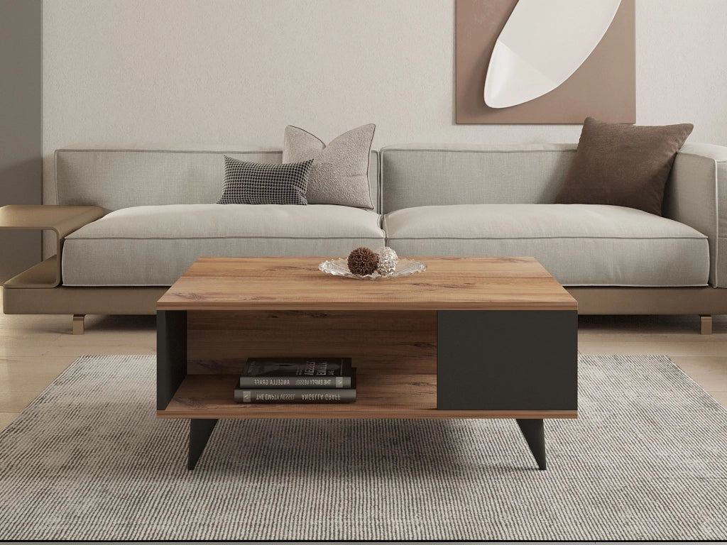 Tavolino in legno "Yuka" - 90 x 60 x 39 cm - Noce, Nero