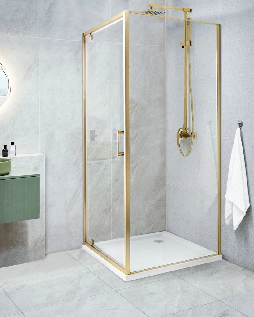 Box Doccia Vetro Temperato dorato Cornice Alluminio Anta Singola Quadrata 70 x 70 x 185 cm