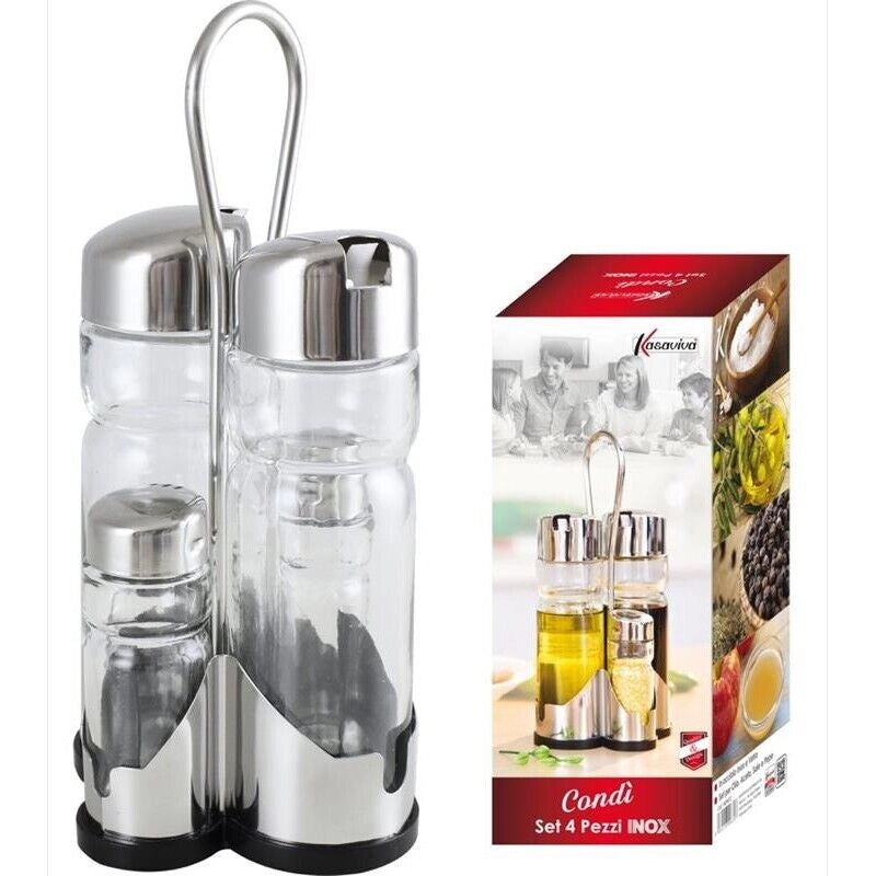 MAURY'S CONDÌ MENAGE DA TAVOLA RISTORANTE 4PZ INOX SALE PEPE OLIO ACETO CON VERSATORE
