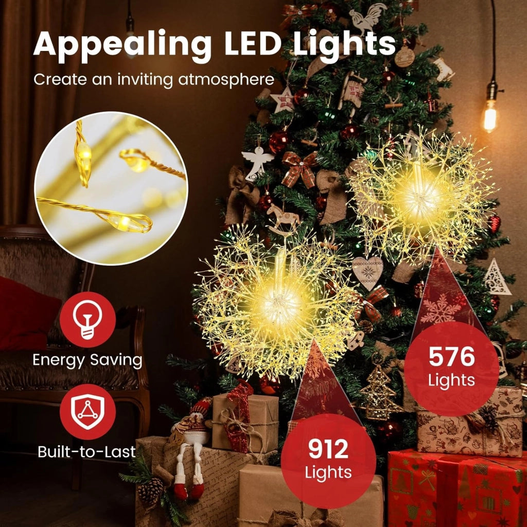 Decorazioni Natalizie, Set di 2 Luci Natalizie, con 1488 Luci LED Bianche Calde, Fuochi d'Artificio Sospesi, Materiale Impermeabile, Addobbi Natalizi per Esterno Interno per Casa, Giardino