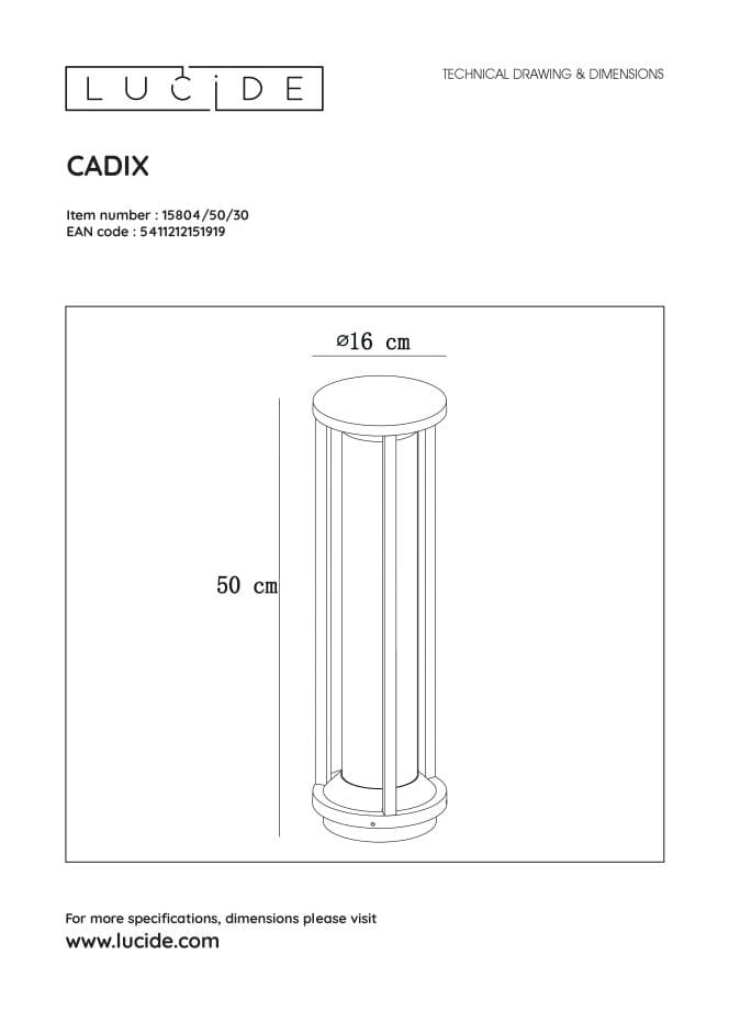 Lampada da esterno Lucide Cadix paletto E27 IP65 60W