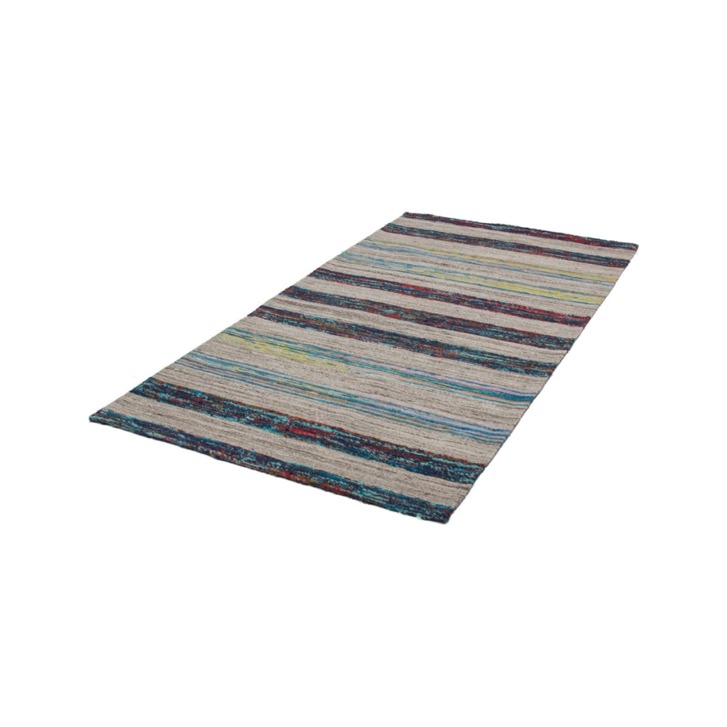 Tappeto Kilim Evita 200 Naturale e Blu in Lana e Seta