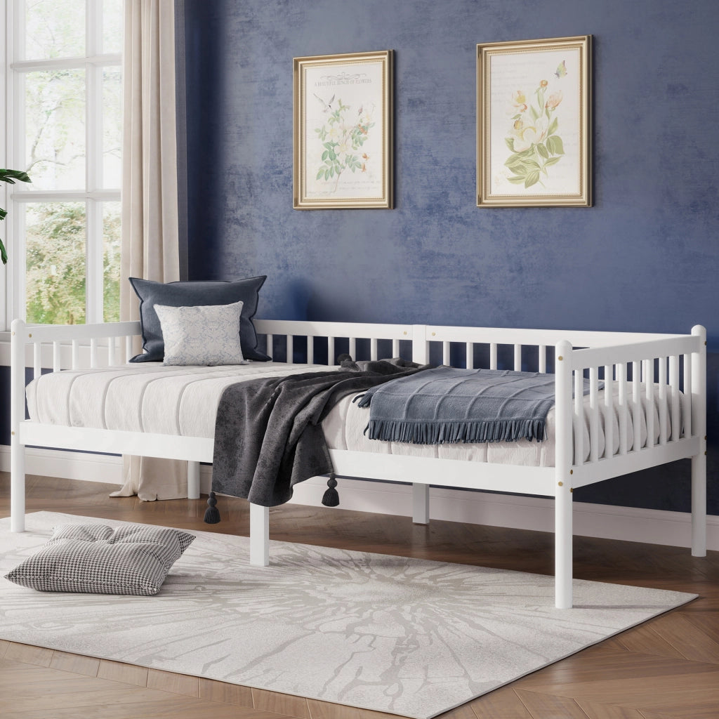 Letto singolo 90 × 200 cm con barriera su 3 lati, 14 listelli, senza materasso, in pino bianco