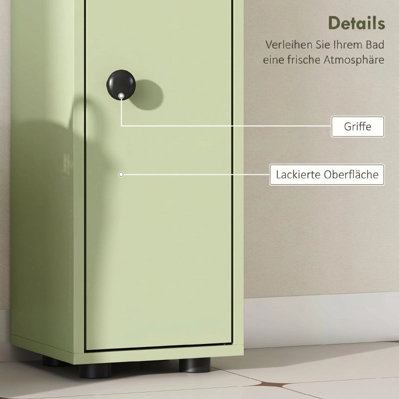 Mobile bagno stretto verde con cassetto e 4 ripiani aperti 20x20x180 cm