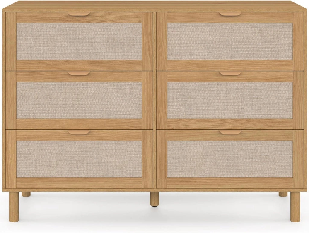 Cassettiera 6 cassetti Robin 115 cm Legno ed Effetto Lino