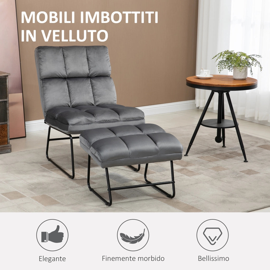 Easycomfort Sedia Imbottita con Poggiapiedi Abbinato per Soggiorno, Studio e Camera da Letto, 60x80.5x89 cm, Grigio
