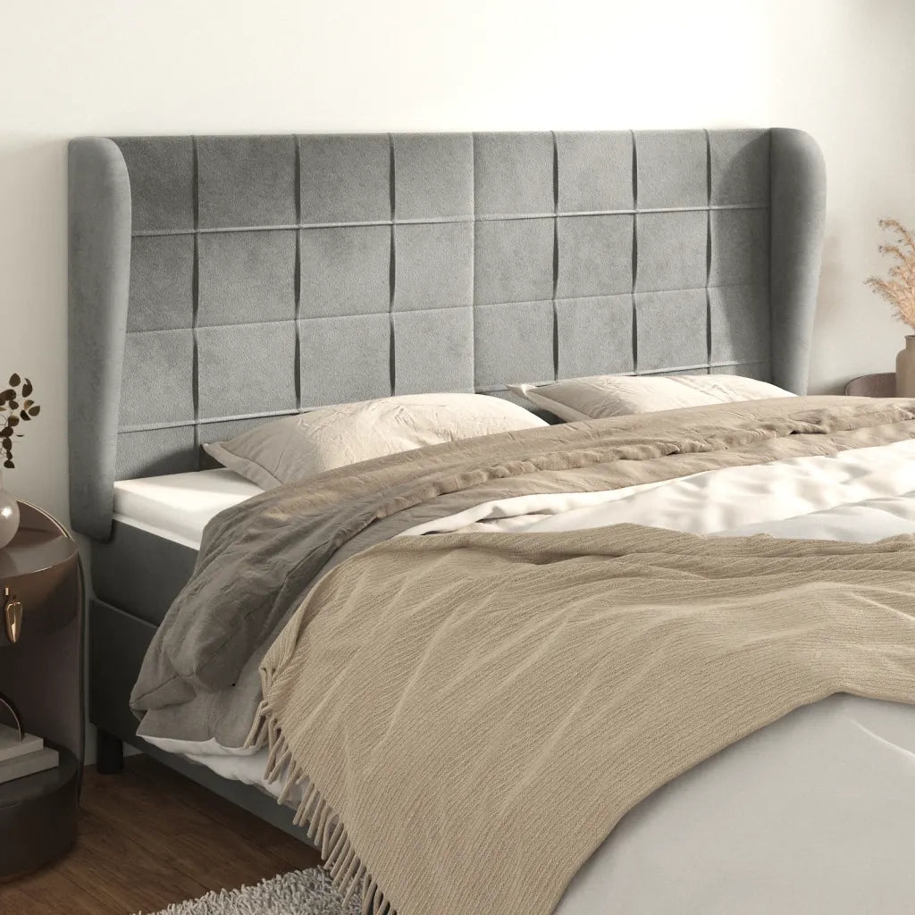 Testiera | Testata ad Orecchio Grigio Chiaro 163x23x118/128 cm in Velluto